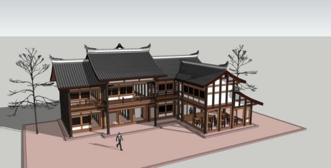 Sketchup住宅模型|小木屋，中式风格