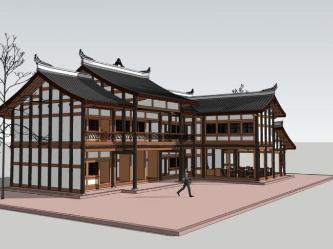 Sketchup住宅模型|小木屋，中式风格