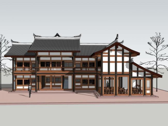 Sketchup住宅模型|小木屋，中式风格
