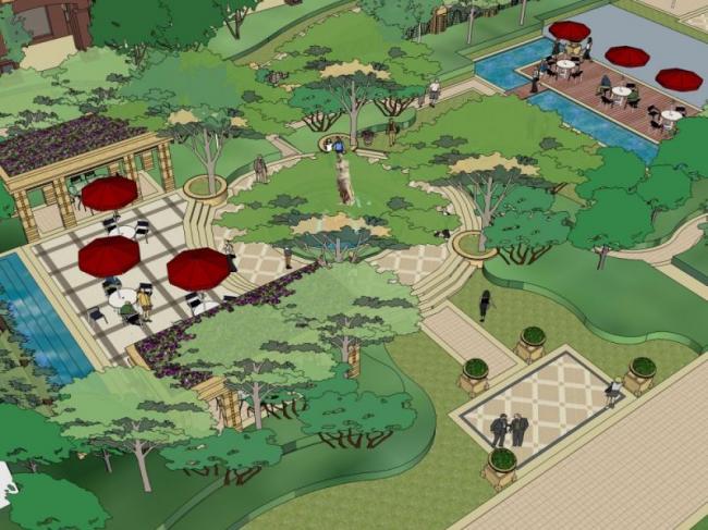 Sketchup景观模型|商业景观，欧式风格，古典风格