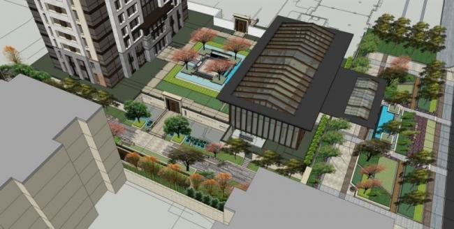 Sketchup景观模型|住宅景观，现代中式风格