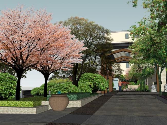 Sketchup景观模型|住宅景观，现代中式风格