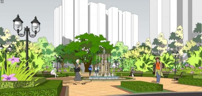 Sketchup景观模型|泳池景观，古典风格