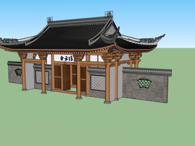 Sketchup小品模型|大门，中式风格，小品