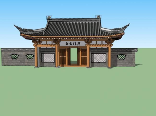 Sketchup小品模型|大门，中式风格，小品