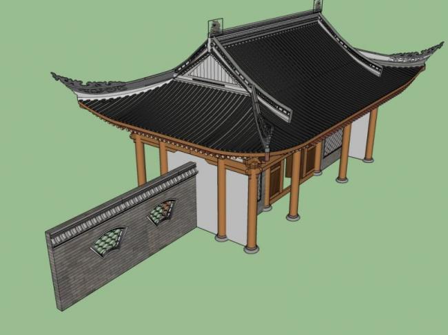 Sketchup小品模型|大门，中式风格，小品