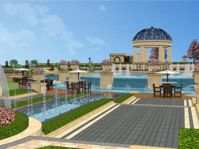 Sketchup景观模型|居住区景观，古典风格