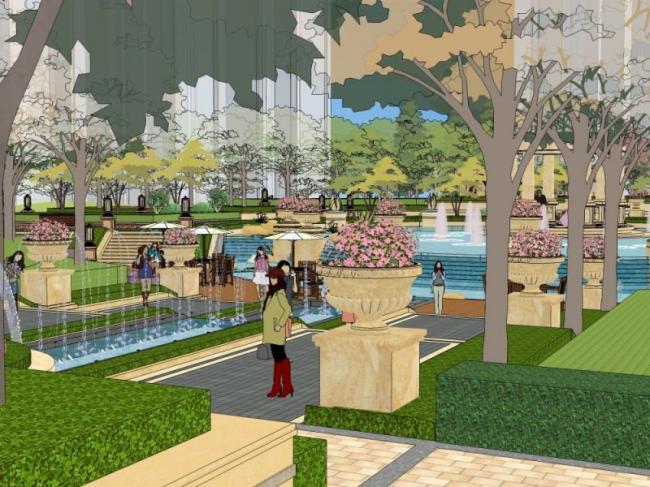 Sketchup景观模型|居住区景观，古典风格