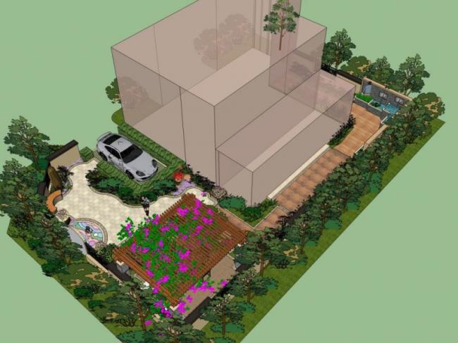 Sketchup景观模型|别墅景观，古典风格