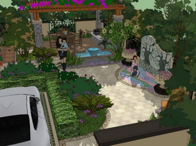 Sketchup景观模型|别墅景观，古典风格