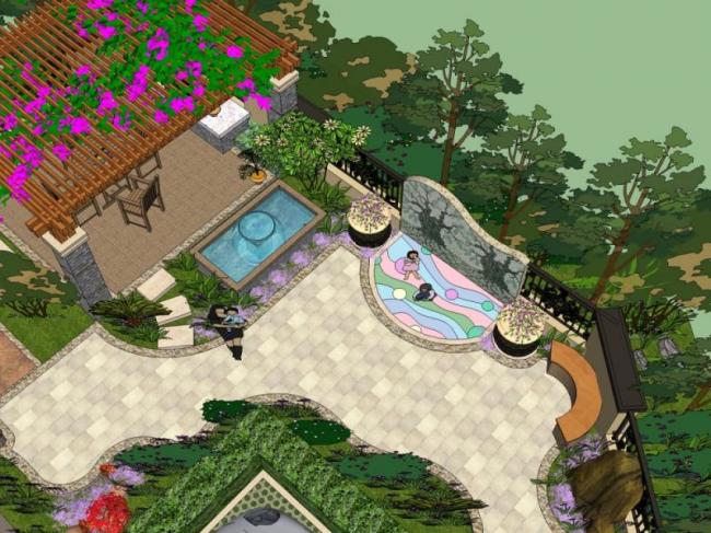 Sketchup景观模型|别墅景观，古典风格