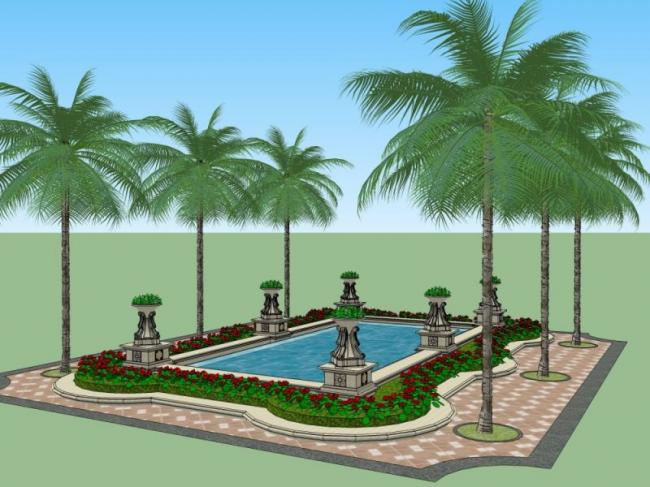 Sketchup景观模型|广场景观，欧式风格，古典风格