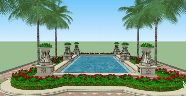 Sketchup景观模型|广场景观，欧式风格，古典风格