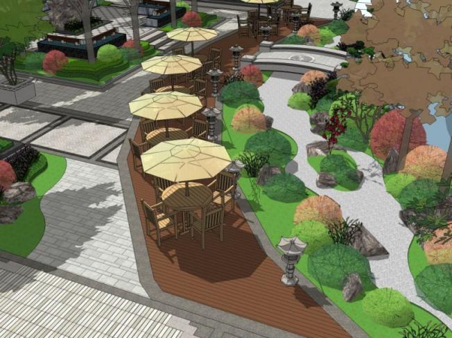 Sketchup景观模型|商业景观，中式风格