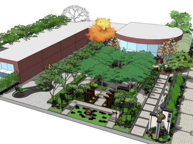 Sketchup景观模型|商业景观，中式风格