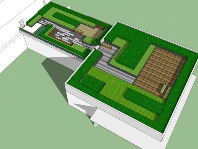 Sketchup景观模型|屋顶花园景观，现代风格
