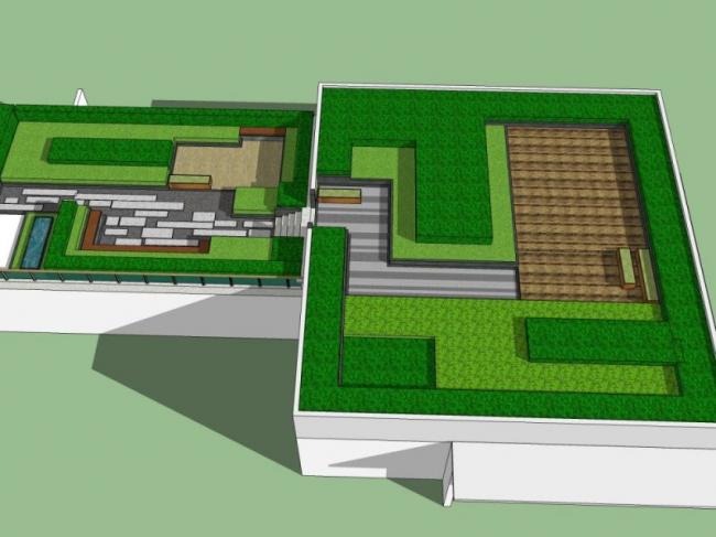 Sketchup景观模型|屋顶花园景观，现代风格