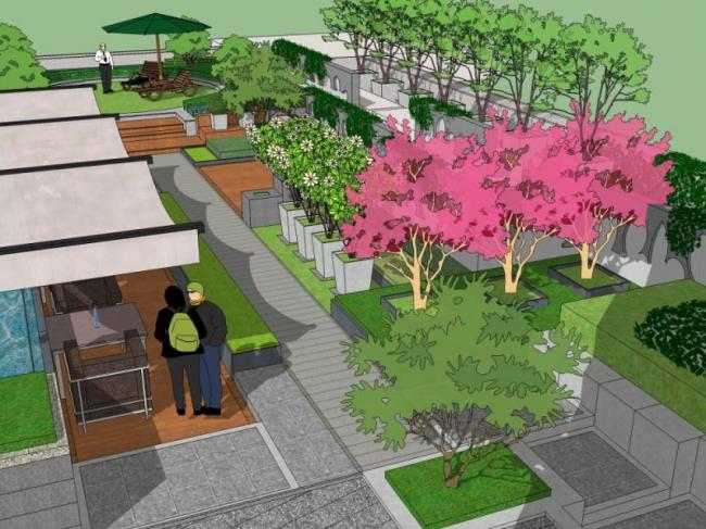 Sketchup景观模型|屋顶花园景观，现代风格