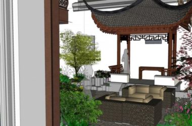 Sketchup景观模型|庭院景观，中式风格-BIM建筑网