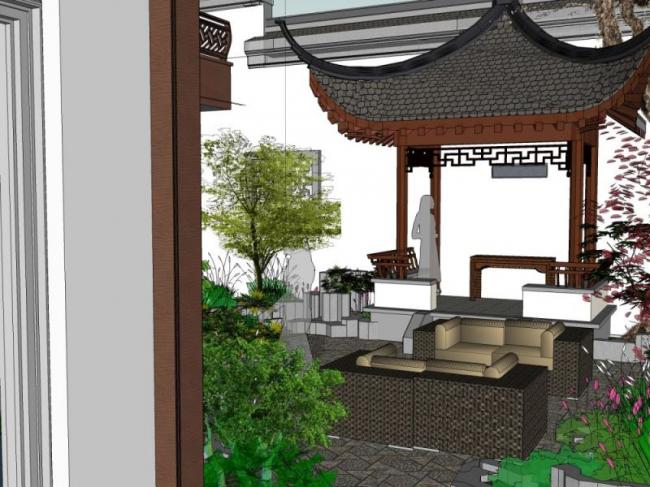 Sketchup景观模型|庭院景观，中式风格