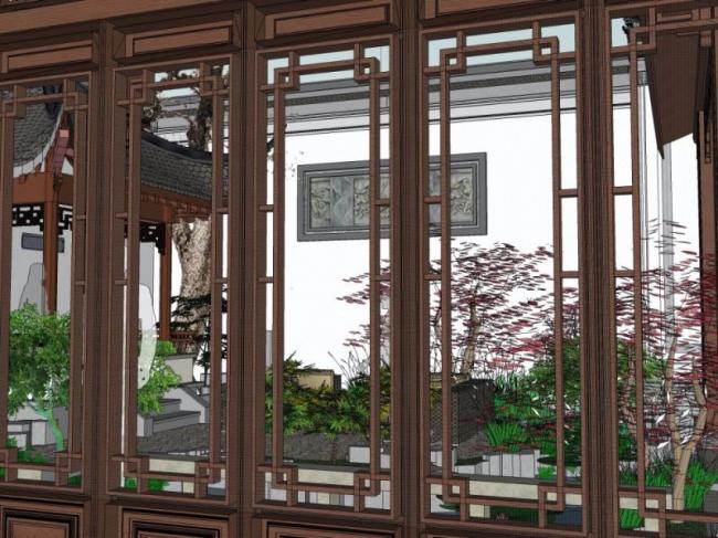 Sketchup景观模型|庭院景观，中式风格