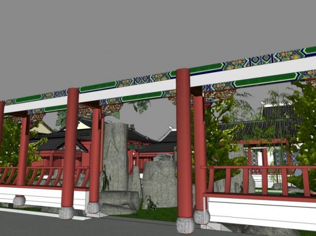 Sketchup景观模型|庭院景观，中式风格