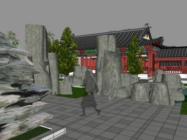 Sketchup景观模型|庭院景观，中式风格