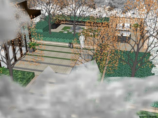 Sketchup景观模型|庭院景观，现代风格