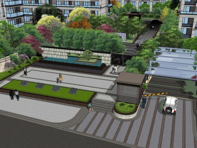 Sketchup景观模型|办公景观，现代风格