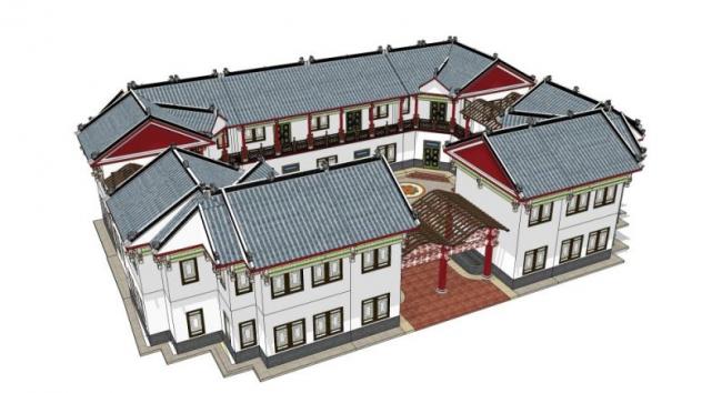 Sketchup古建筑模型|多层川西建筑，中式风格，古建