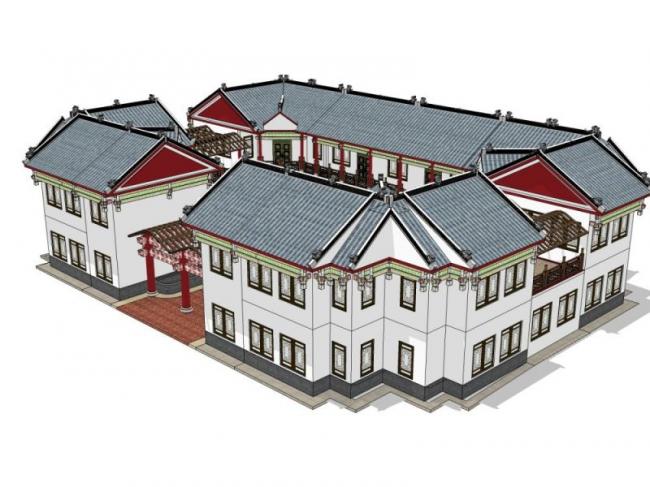 Sketchup古建筑模型|多层川西建筑，中式风格，古建