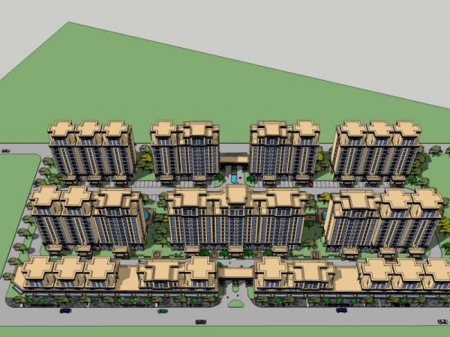 Sketchup住宅模型|高层住宅小区，古典风格