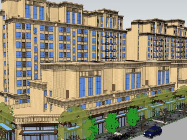 Sketchup住宅模型|高层住宅小区，古典风格