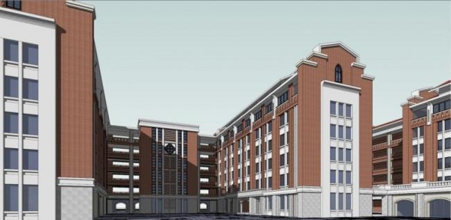Sketchup学校模型|多层学校校园，教育建筑，古典风格