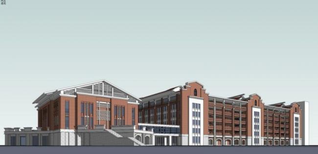Sketchup学校模型|多层学校校园，教育建筑，古典风格