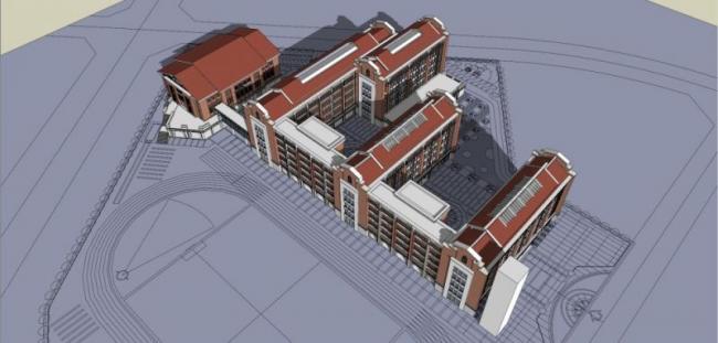Sketchup学校模型|多层学校校园，教育建筑，古典风格