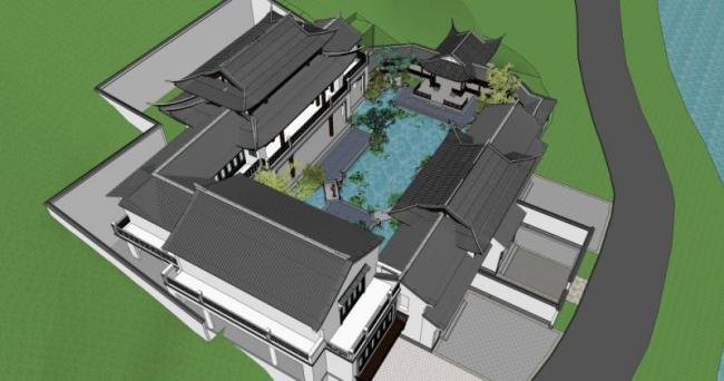 Sketchup商业模型|多层会所，中式风格