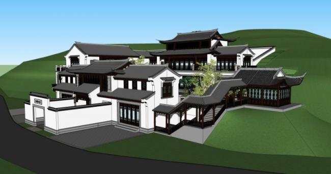 Sketchup商业模型|多层会所，中式风格