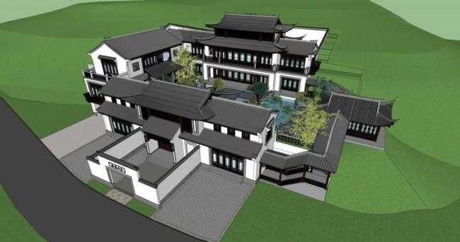 Sketchup商业模型|多层会所，中式风格