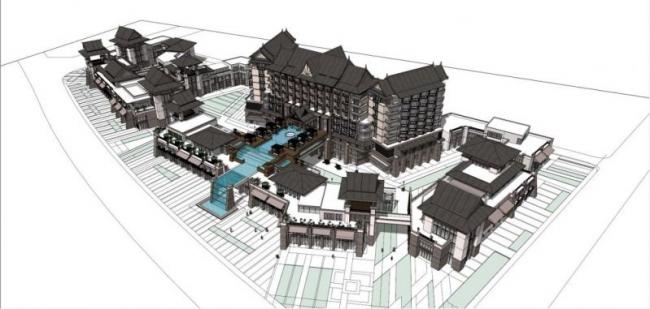 Sketchup酒店模型|多层酒店，东南亚风格