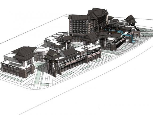 Sketchup酒店模型|多层酒店，东南亚风格