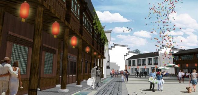 Sketchup商业模型|商业街，中式风格