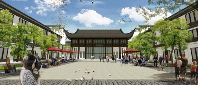 Sketchup商业模型|商业街，中式风格