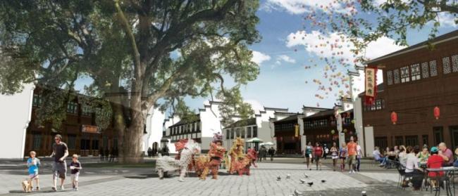 Sketchup商业模型|商业街，中式风格