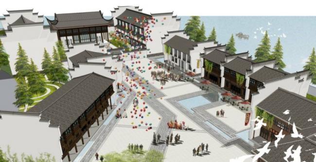 Sketchup商业模型|商业街，中式风格