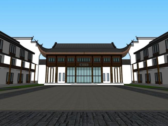 Sketchup商业模型|商业街，中式风格