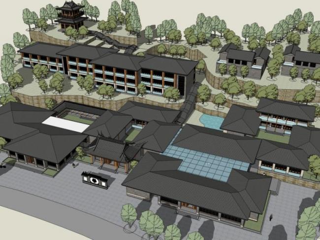 Sketchup酒店模型|多层酒店，中式风格