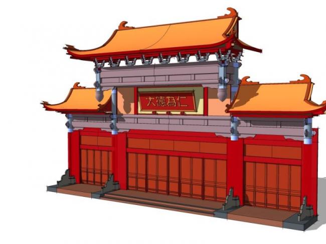 Sketchup小品模型|酒店大门，中式风格，小品