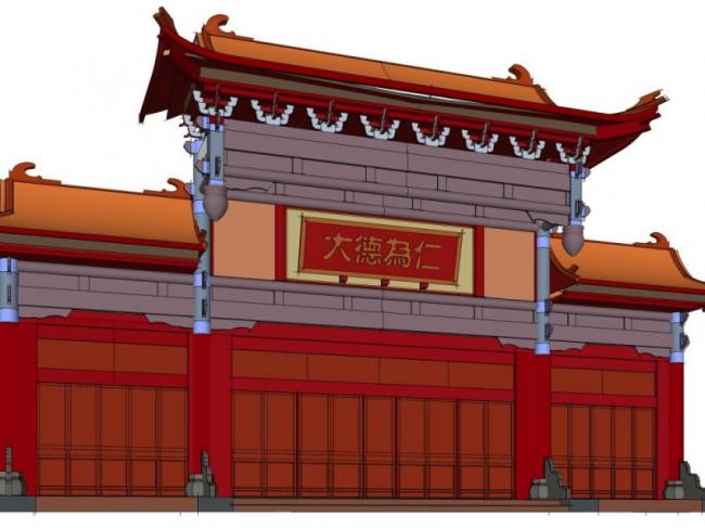 Sketchup小品模型|酒店大门，中式风格，小品