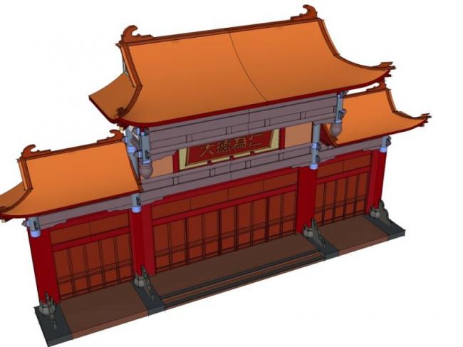 Sketchup小品模型|酒店大门，中式风格，小品
